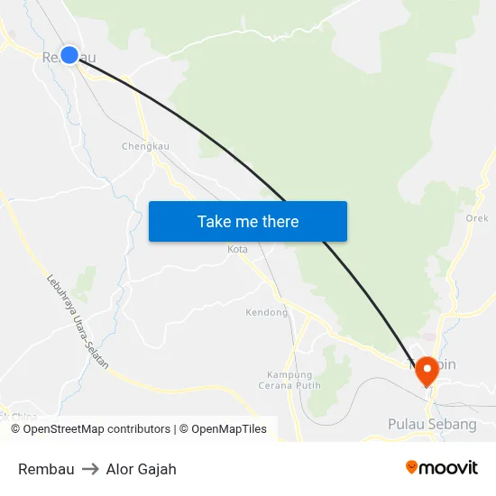 Rembau to Alor Gajah map