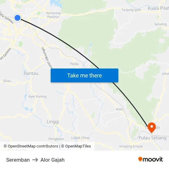 Seremban to Alor Gajah map