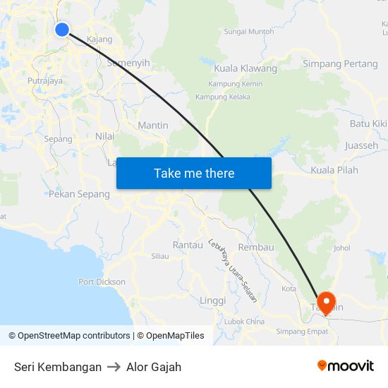 Seri Kembangan to Alor Gajah map