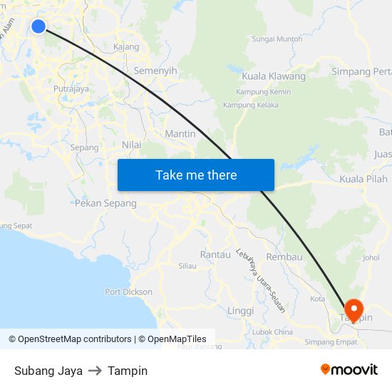 Subang Jaya to Tampin map