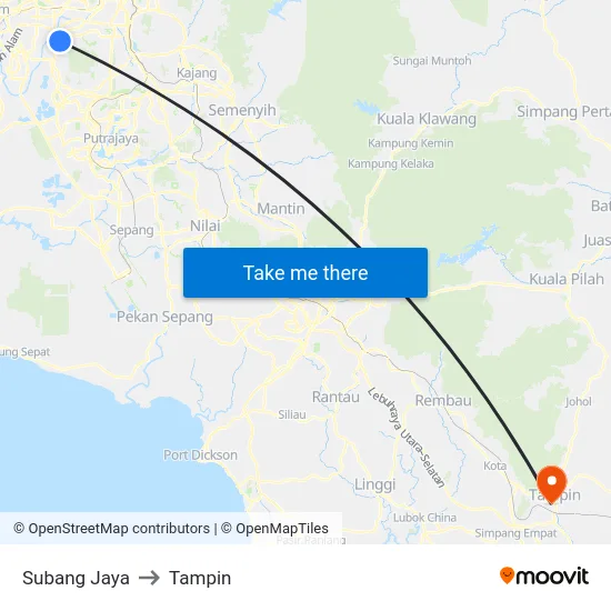 Subang Jaya to Tampin map