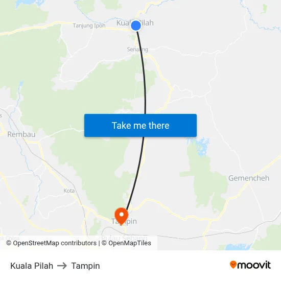 Kuala Pilah to Tampin map