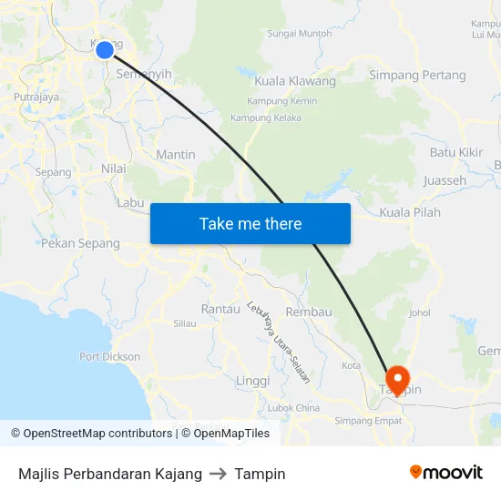 Majlis Perbandaran Kajang to Tampin map