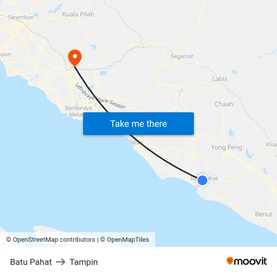 Batu Pahat to Tampin map