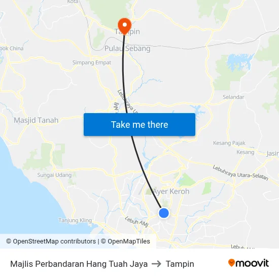Majlis Perbandaran Hang Tuah Jaya to Tampin map