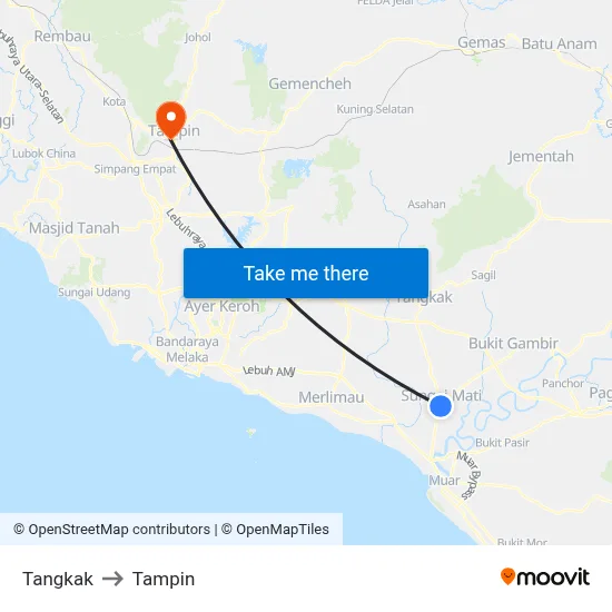 Tangkak to Tampin map