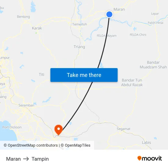 Maran to Tampin map