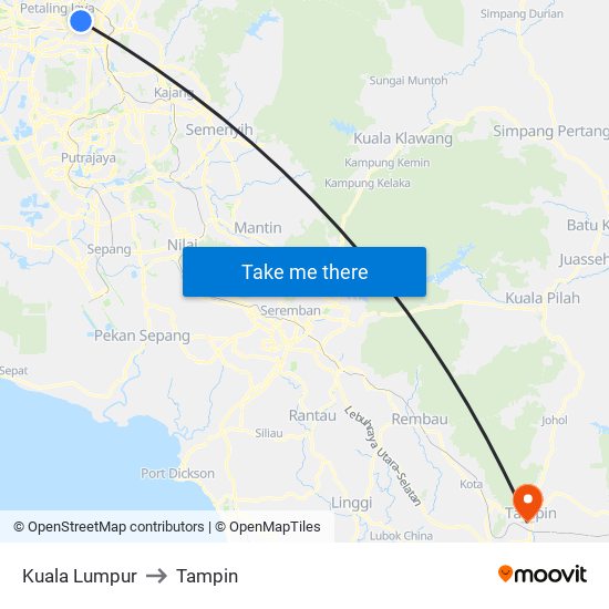 Kuala Lumpur to Tampin map