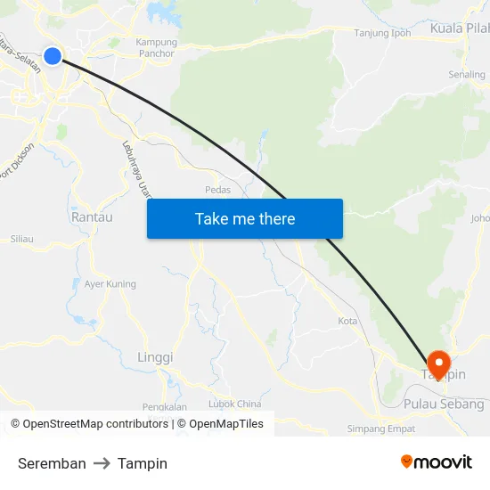 Seremban to Tampin map