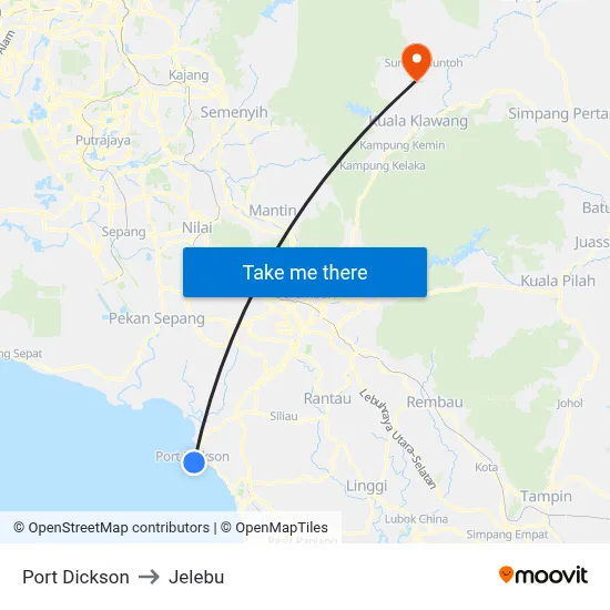 Port Dickson to Jelebu map