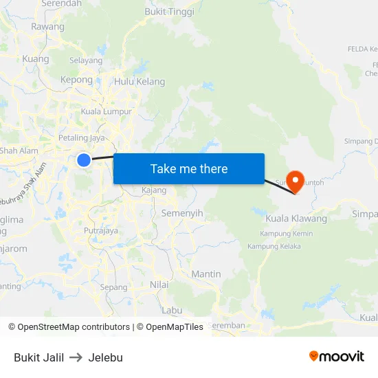 Bukit Jalil to Jelebu map