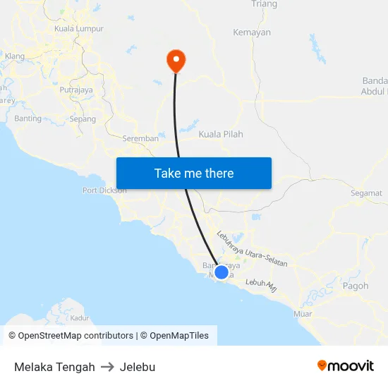 Melaka Tengah to Jelebu map