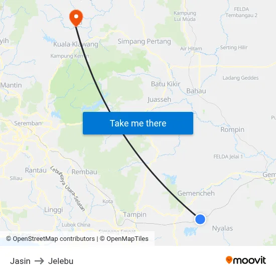 Jasin to Jelebu map