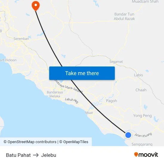 Batu Pahat to Jelebu map