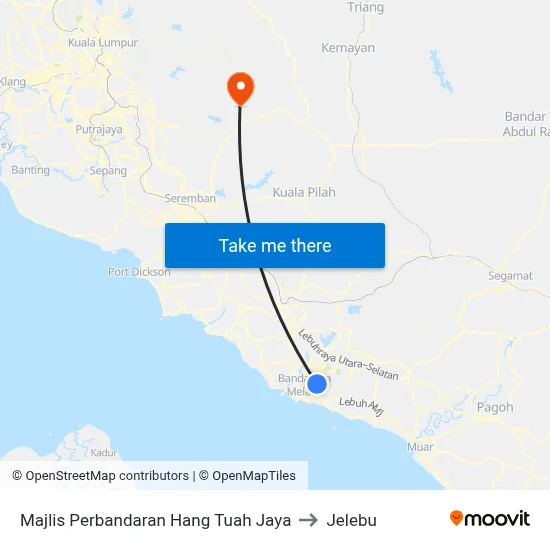 Majlis Perbandaran Hang Tuah Jaya to Jelebu map
