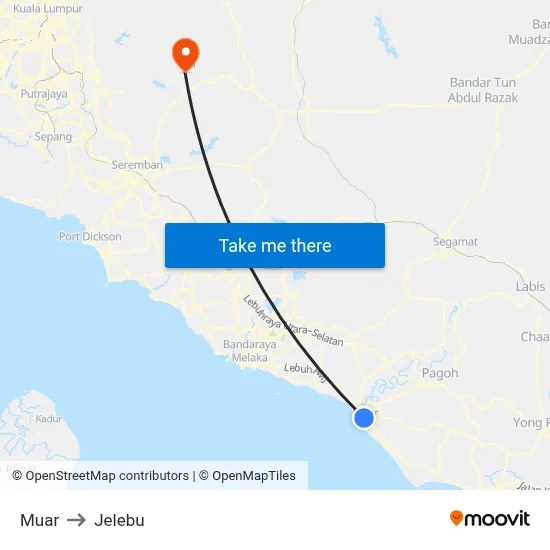 Muar to Jelebu map