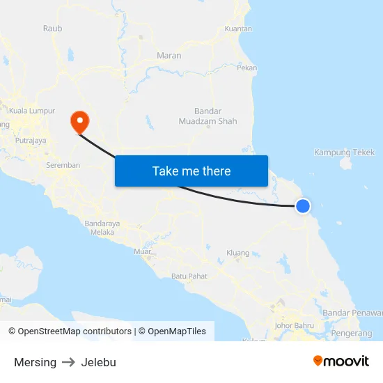Mersing to Jelebu map
