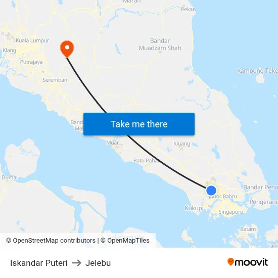 Iskandar Puteri to Jelebu map