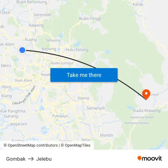Gombak to Jelebu map