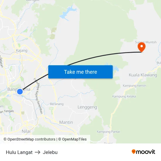 Hulu Langat to Jelebu map