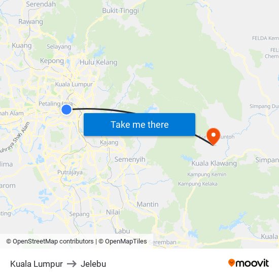 Kuala Lumpur to Jelebu map