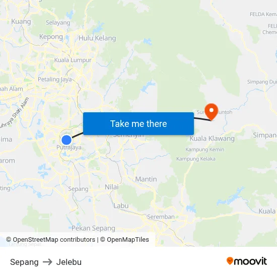 Sepang to Jelebu map