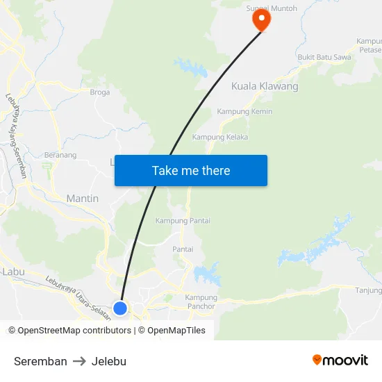 Seremban to Jelebu map
