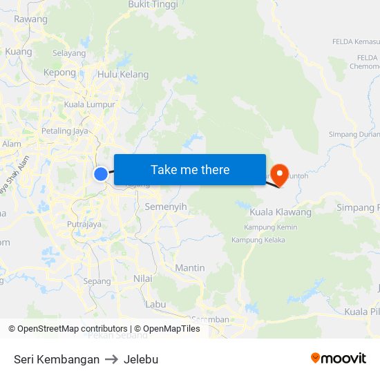 Seri Kembangan to Jelebu map