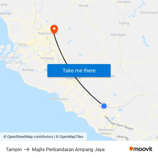 Tampin to Majlis Perbandaran Ampang Jaya map