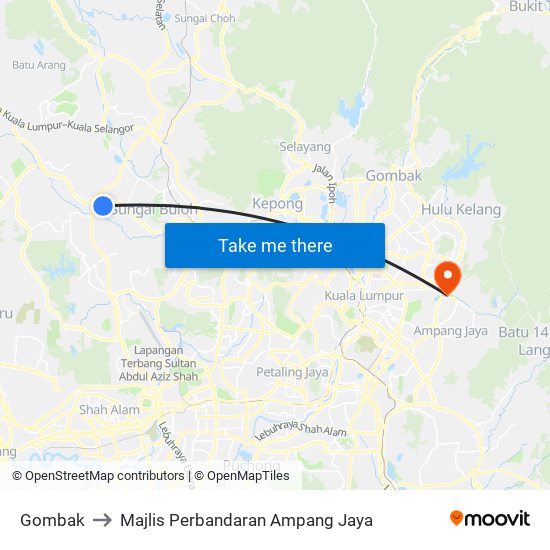 Gombak to Majlis Perbandaran Ampang Jaya map