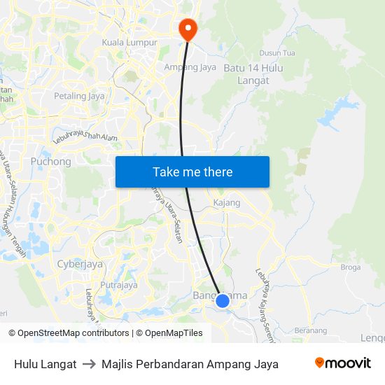 Hulu Langat to Majlis Perbandaran Ampang Jaya map