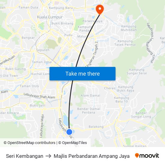 Seri Kembangan to Majlis Perbandaran Ampang Jaya map