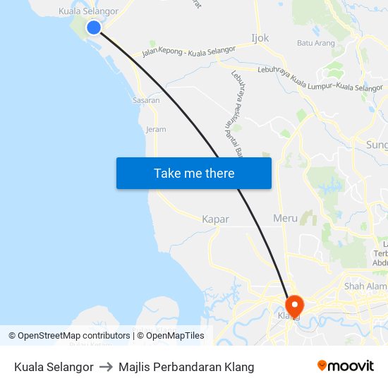 Kuala Selangor to Majlis Perbandaran Klang map