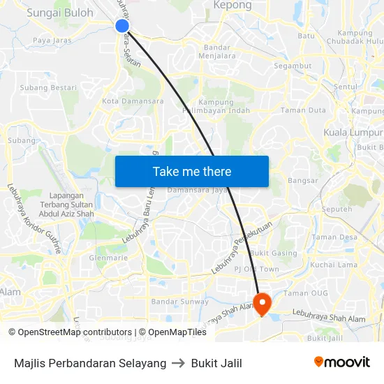 Majlis Perbandaran Selayang to Bukit Jalil map