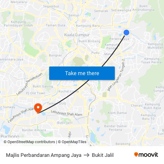 Majlis Perbandaran Ampang Jaya to Bukit Jalil map