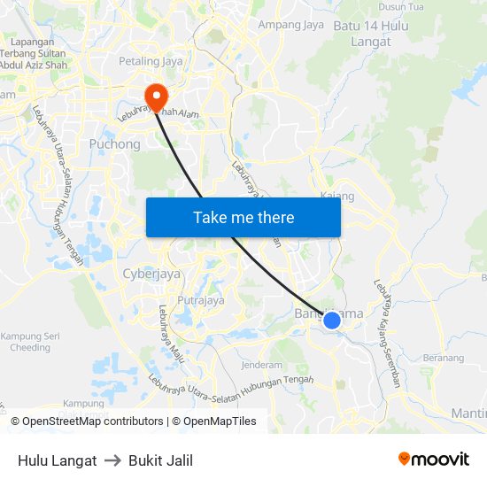 Hulu Langat to Bukit Jalil map
