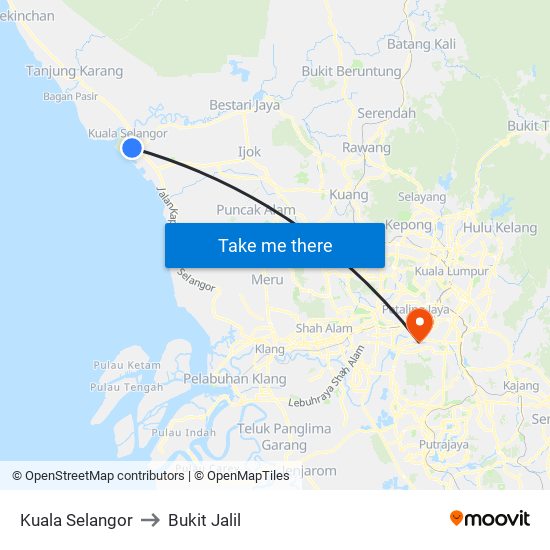 Kuala Selangor to Bukit Jalil map