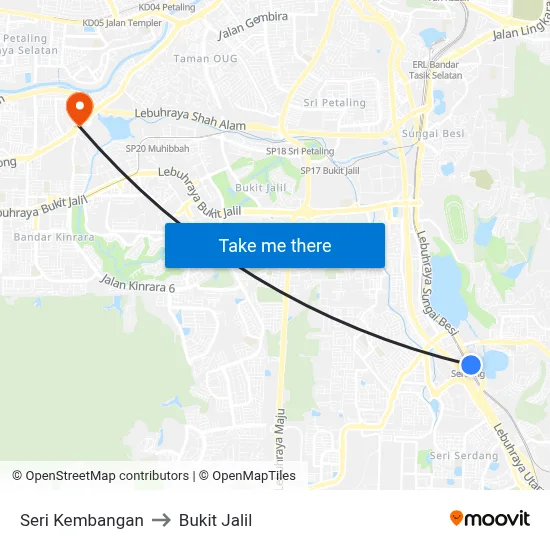 Seri Kembangan to Bukit Jalil map