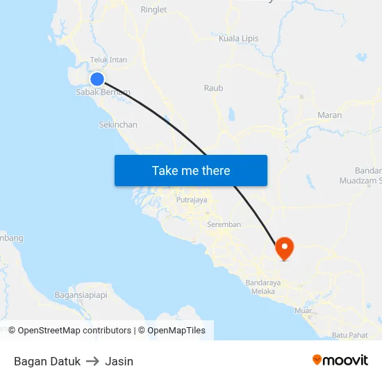Bagan Datuk to Jasin map