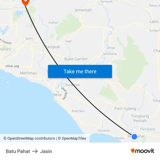 Batu Pahat to Jasin map