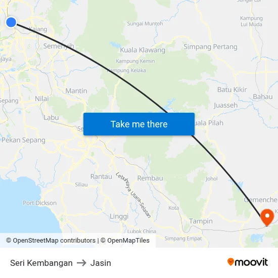 Seri Kembangan to Jasin map
