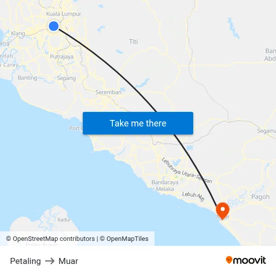 Petaling to Muar map