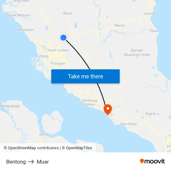 Bentong to Muar map