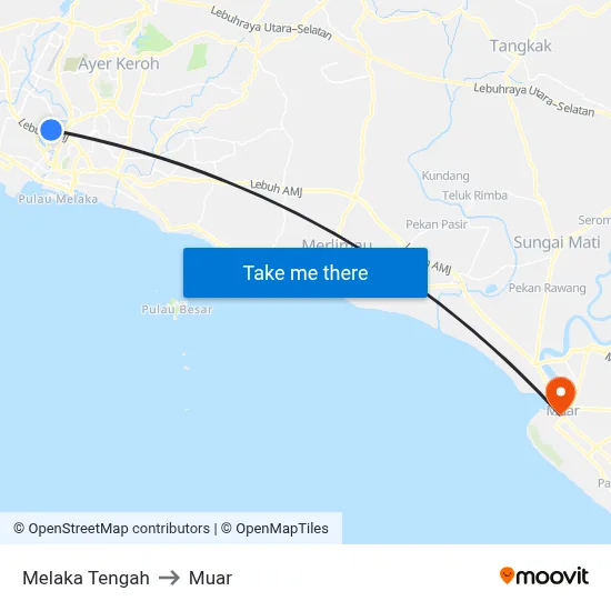 Melaka Tengah to Muar map