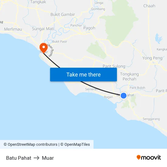 Batu Pahat to Muar map