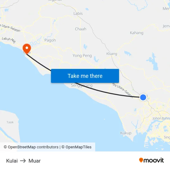 Kulai to Muar map