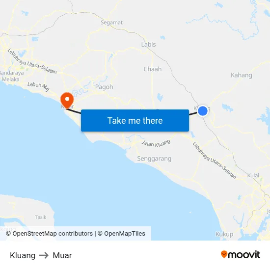 Kluang to Muar map