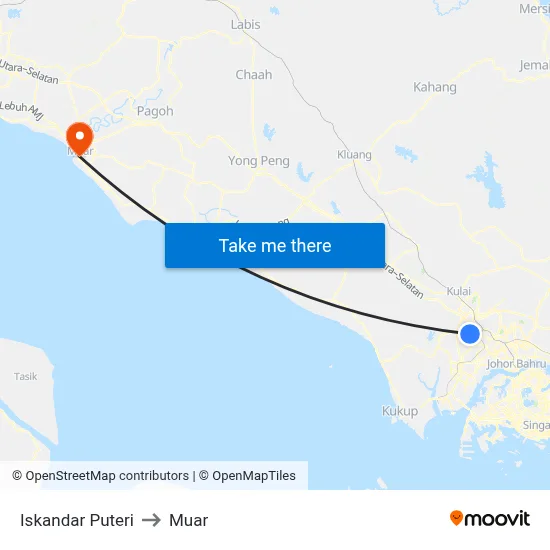 Iskandar Puteri to Muar map