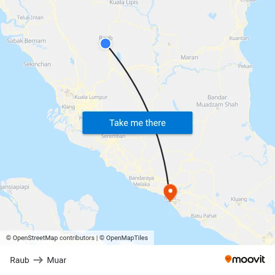 Raub to Muar map