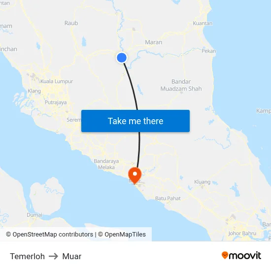 Temerloh to Muar map